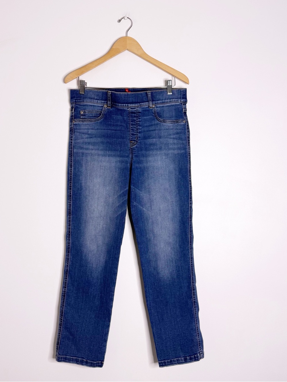 SPANX Straight Leg Denim Jeans Size XL Blue Stretch Pull On Style 20356R